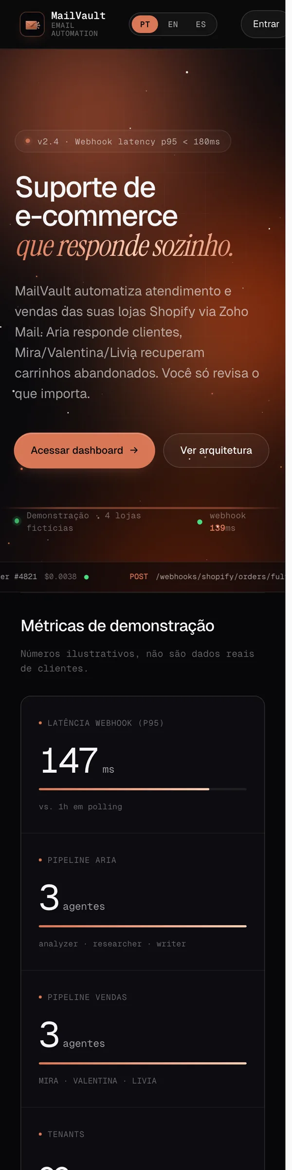 Versão mobile: MailVault, na tela do celular