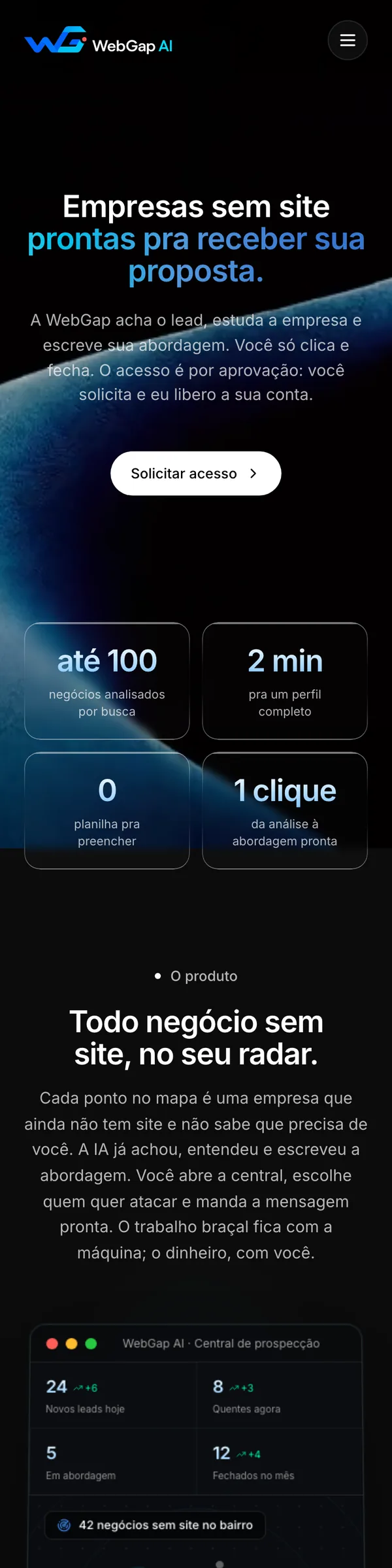 Versão mobile: WebGap AI, na tela do celular